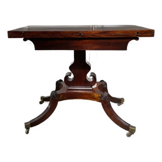 Circa 1820 English Regency Mahogany Leather Top Card Table Acanthus Leaf Carved For Sale