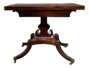 Circa 1820 English Regency Mahogany Leather Top Card Table Acanthus Leaf Carved
