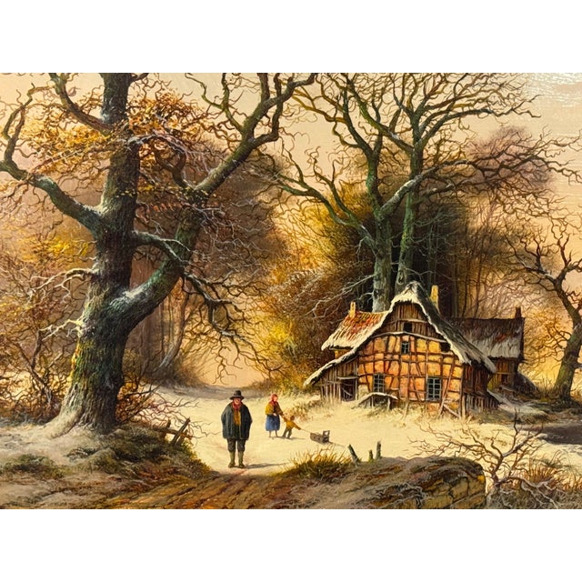 Vintage Rural Landscape Snow Scene "Winter Cold, Farm Idyll" by German Artist 1970 Circa For Sale - Image 12 of 15
