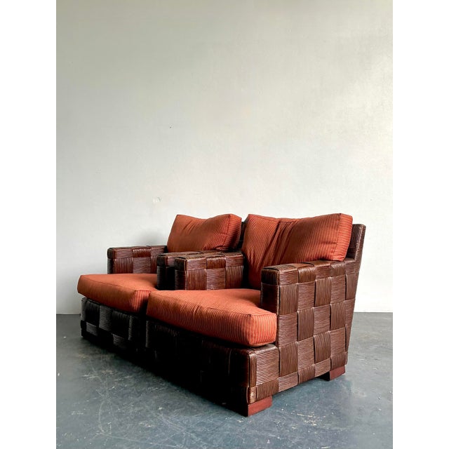Hollywood Regency Vintage Donghia “Block Island” Woven Rattan Lounge Chairs - A Pair For Sale - Image 3 of 10