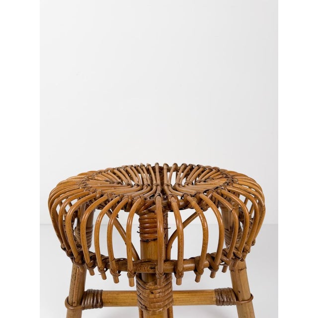 Mid-Century Italian Handcrafted Cane Bamboo & Rattan Stool in the style of Albini for Tito Agnoli, 1960s For Sale - Image 3 of 18