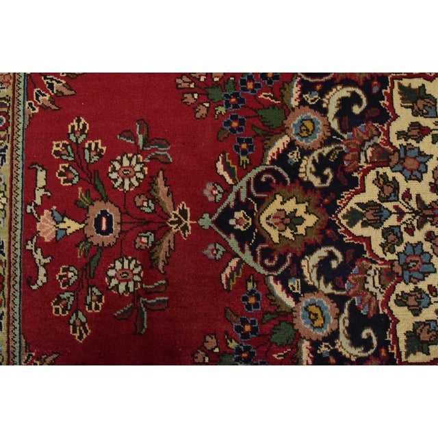 Tabriz Rug 8’3” X 11’3” Red Wool Vintage Traditional Hand-Knotted Carpet For Sale - Image 11 of 15