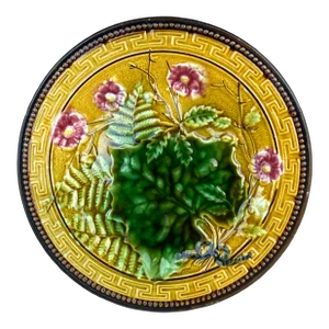 German Majolica Flowers & Leaves Plate Zell Circa 1900