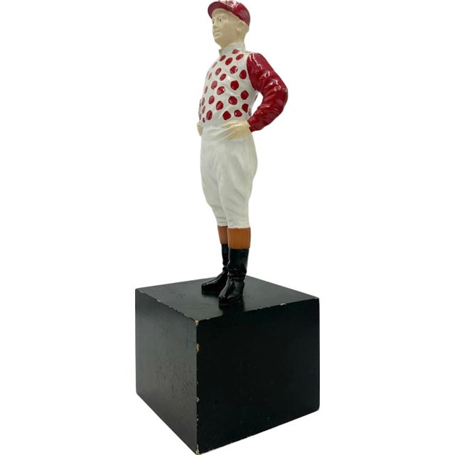 Vintage Red Polka Dot Equestrian Jockey Bookend Statue 13"h For Sale - Image 4 of 12