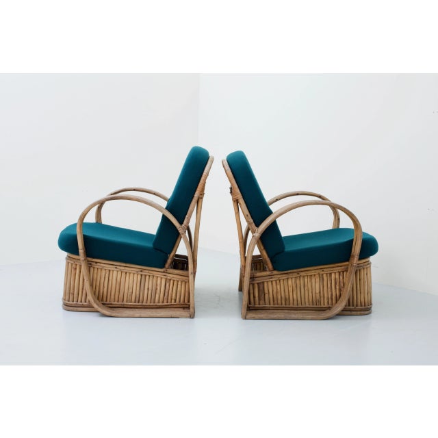 Set of Italian Rattan Chairs in Green Wool by Franco Albini, 1950s For Sale - Image 6 of 7