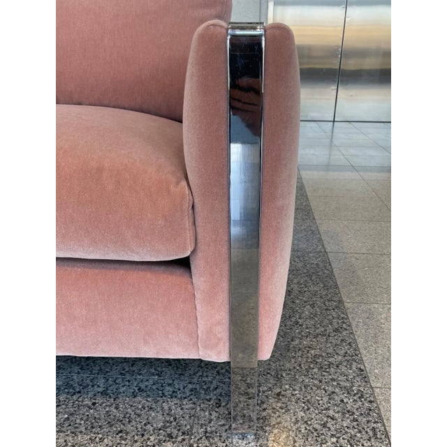 Milo Baughman Mid-Century Chrome Loveseat After Milo Baughman in Dusty Mauve Mohair For Sale - Image 4 of 11