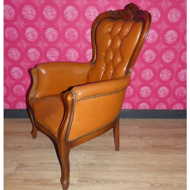 Chippendale Chesterfield Armchair in Caramel Leather, 1960s For Sale - Image 6 of 11