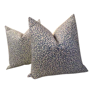 Contemporary Indoor/ Outdoor “Barrier Reef” in Blue & White Pillows- a Pair