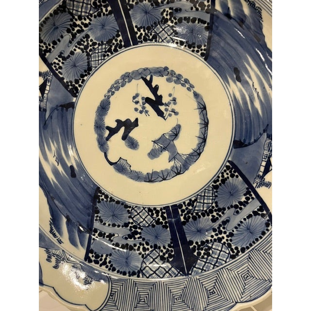 Antique Blue and White 17" Wide Fuyode Plate - Circa 1830 For Sale - Image 4 of 17