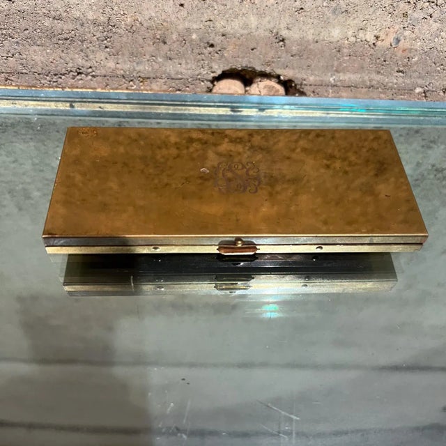 AMBIANIC presents Vintage Brass Compact Case engraved .38 thick x 5.25 w x 2.25 d Hard to open. Preowned unrestored...