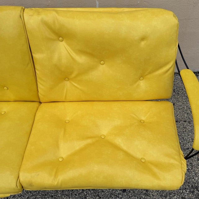 Metal Vintage Homecrest Mid Century Modern Wire Metal Sofa W/ Yellow Vinyl Cushions For Sale - Image 7 of 18