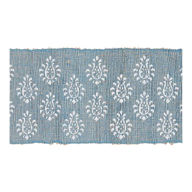 Schumacher Leila Hand Block Matka Tape in Chambray For Sale