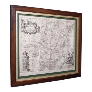 Antique County Map, Hertfordshire, Dutch, Framed Cartography, Blaeu, Carolean For Sale