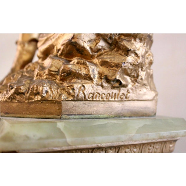 Gold Antique French Alabaster Clock "La Walkyrie" by Ernest Rancoulet (1875-1915) For Sale - Image 8 of 10