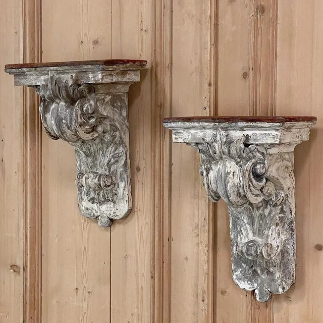 Pair 18th Century French Neoclassical Hand-Carved Painted Wall Sconces ~ Corbels For Sale - Image 13 of 13