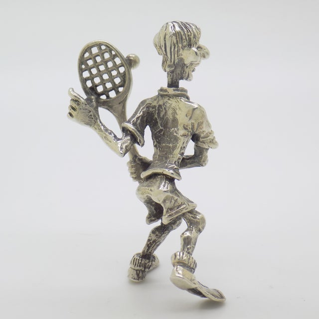 Metal Vintage Italian Silver 800 Cartoonish Tennis Player Figurine by Raspini, Arezzo, 1970s For Sale - Image 7 of 13