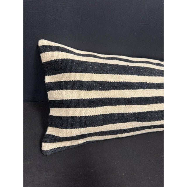 Turkish Hemp Pillow Cushion Natural Beige Black Cushion Cover 14"x40" #30509 Enhance your home decor with our Kilim Pillow...