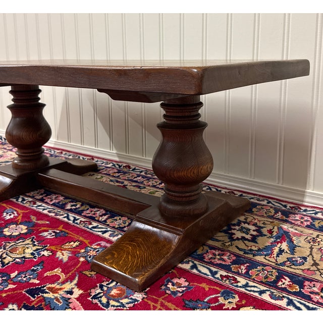 Antique French Farmhouse Coffee Table Bench Baluster Pedestal Oak c.1930s For Sale - Image 15 of 17