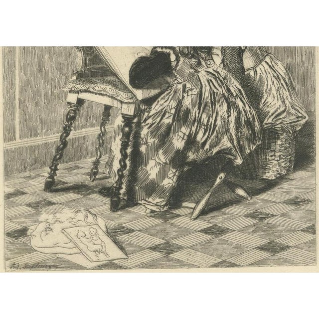 19th Century Adolphe Lalauze, The Drawing Lesson, Two Girls in an Art Gallery, 1880, Paper For Sale - Image 5 of 9