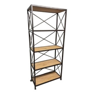 Noir Elm Industrial Rustic Open Bookcase For Sale
