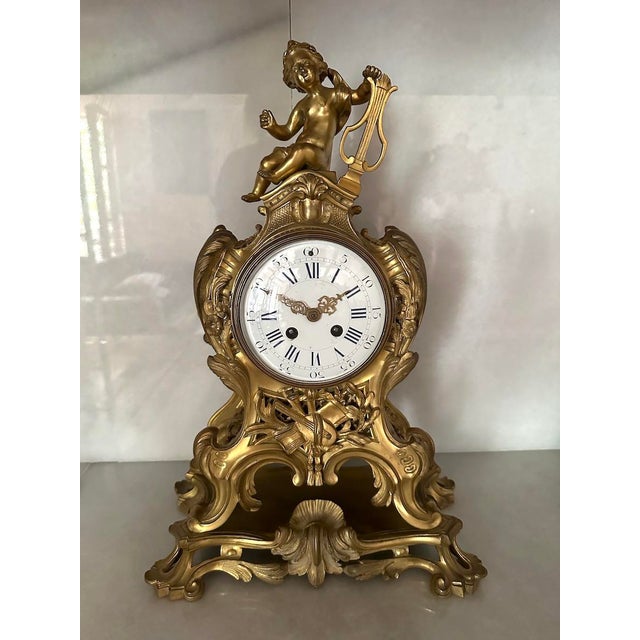 19thC French Maker Louis XVI Gold Ormolu Bronze Mantel Clock, 1 For Sale - Image 18 of 18