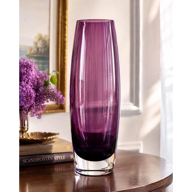 A striking large-scale vintage Polish art glass vase attributed to Krosno, featuring a beautifully restrained modernist...