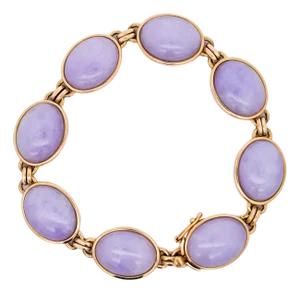 1990s Gia Certified Gump Signed Lavender Jadeite Jade 14k Gold Link Bracelet