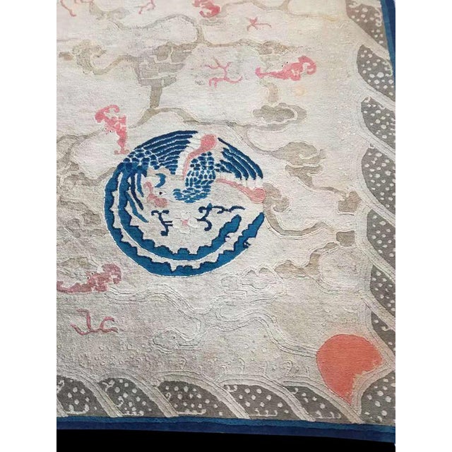 1880s Ivory Blue Coral Antique Traditional Chinese Peking Dragon Rug Wool Carpet For Sale In New York - Image 6 of 8
