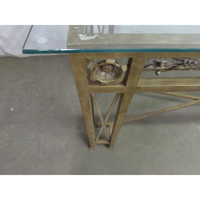 Vintage 78 In. Glass Top Wrought Iron Counter Height Table For Sale - Image 9 of 11