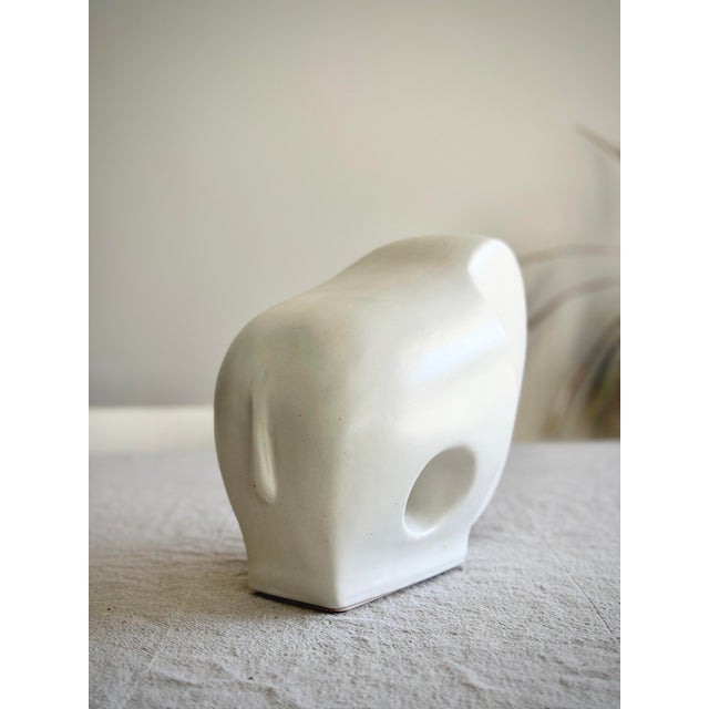 Mid-Century Modern Vintage Minimalist Mid-Century Modern White Ceramic Elephant Sculpture 10” X 9” X 6” For Sale - Image 3 of 7