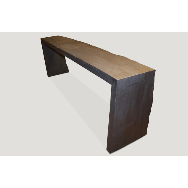 Andrianna Shamaris Triple Burnt Teak Wood Console For Sale - Image 11 of 18