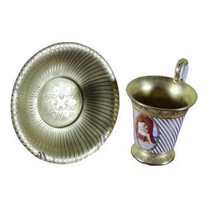 1990’s Vintage/New KPM Collectors Cup & Saucer Gold Stripes With Medallion Painting