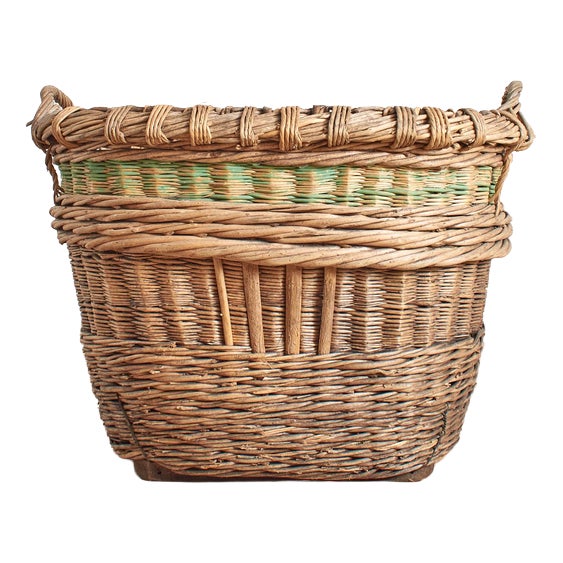 Antique French Champagne Grape Harvest Log Basket, 1920s For Sale