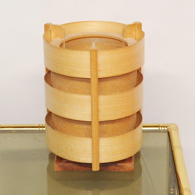Wooden Lamellae Cylindric Table Lamp, 1970s For Sale - Image 3 of 12