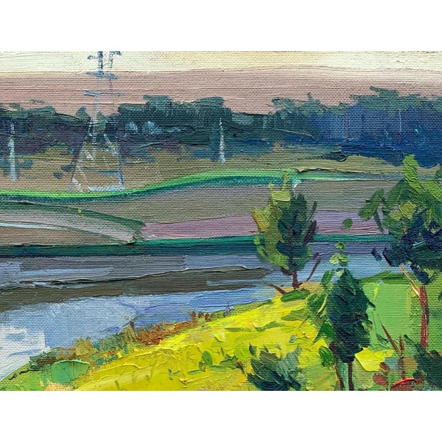 Realism River Painting Landscape Antique Oil Painting Original Socialist Realism Soviet Art Ukrainian Artist Osenniy m.s. 55-72 1970s For Sale - Image 3 of 6