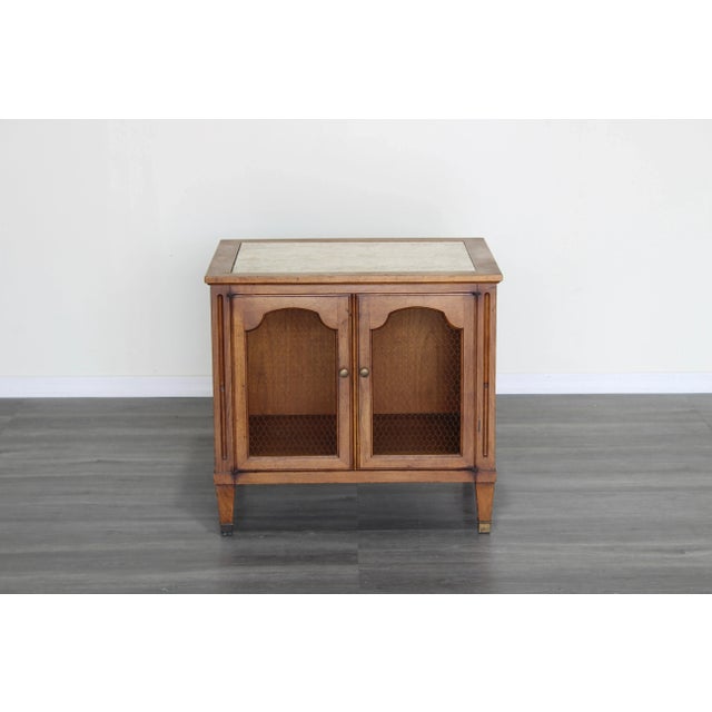 Brown Mid Century Walnut Side Table With Stone Top For Sale - Image 8 of 8