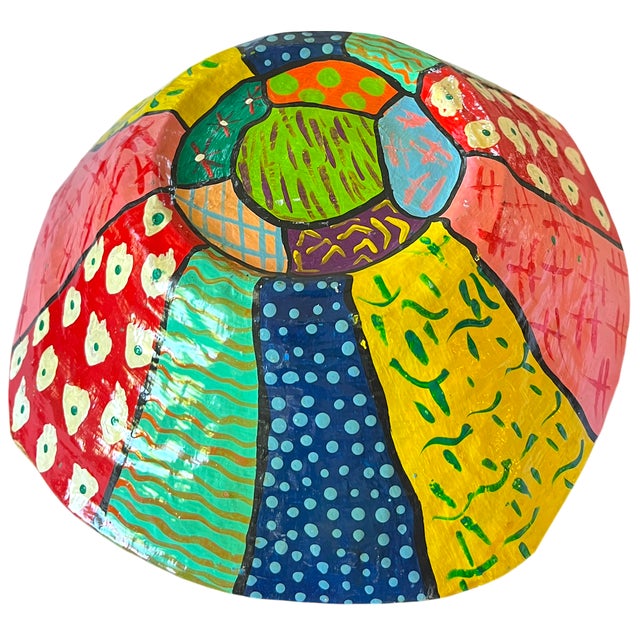 2000 - 2009 Handmade Papier-Mâché Decorative Bowl – Colorful Folk Art / Memphis Style For Sale - Image 5 of 7