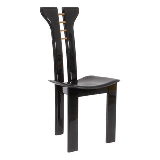 Pierre Cardin Italian Contemporary Modern Black Lacquer and Leather Side Chair For Sale