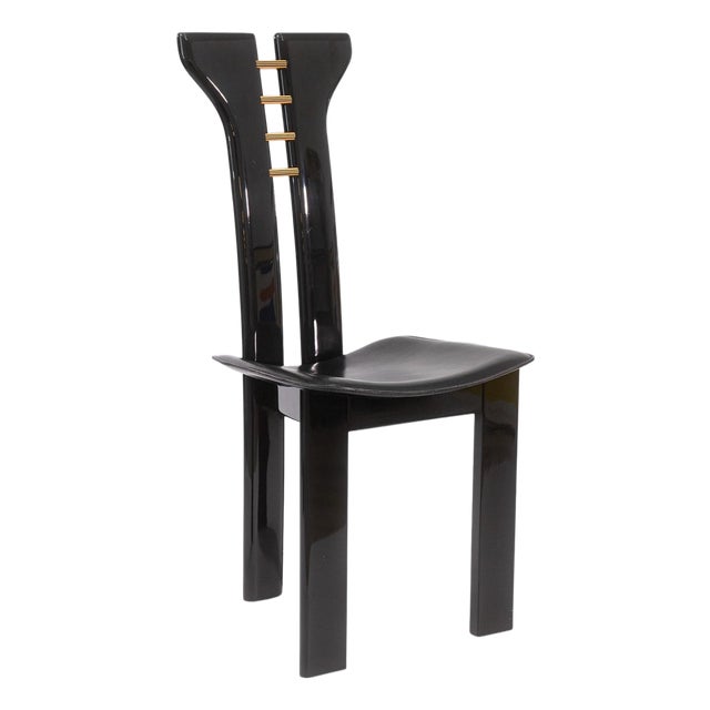 Pierre Cardin Italian Contemporary Modern Black Lacquer and Leather Side Chair For Sale
