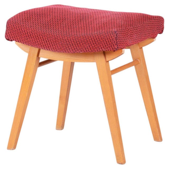 Mid-Century Stool in Upholstery and Beech, Slovakia, 1960s For Sale - Image 9 of 9