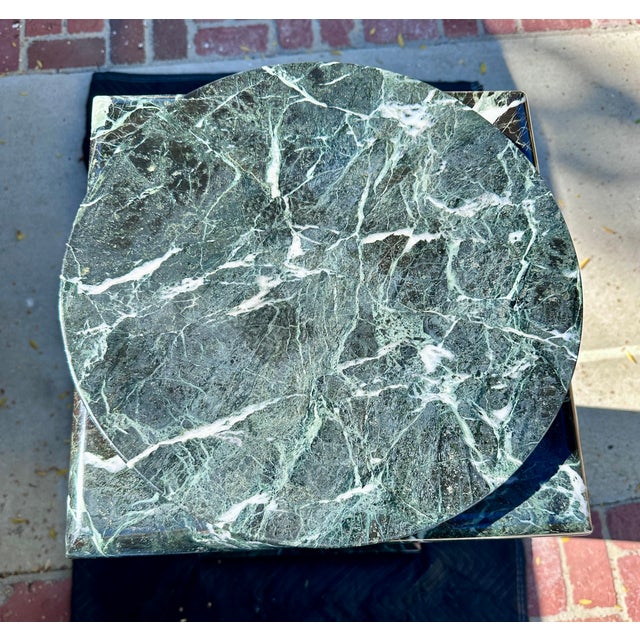Stone Custom Italian Postmodern Verde Alpi Marble Display Pedestal With Rotating Stone Top For Sale - Image 7 of 8