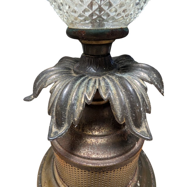 Vintage Pressed Glass Diamond-Point Brass Table Lamp, Leviton Socket For Sale In Raleigh - Image 6 of 16