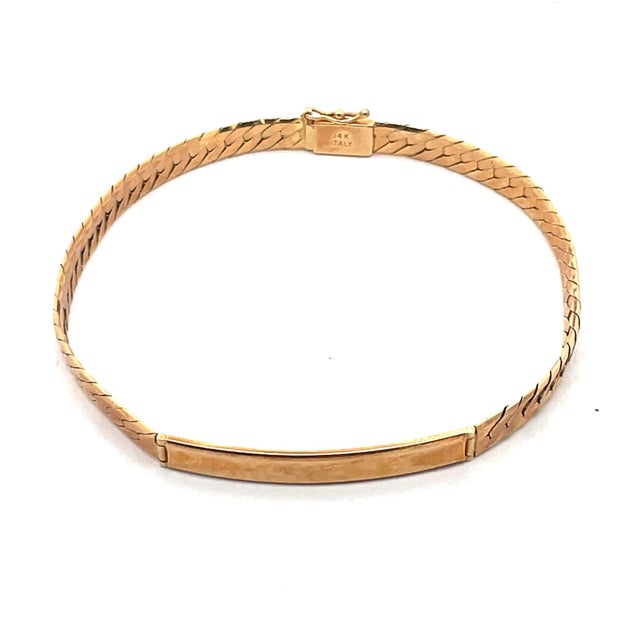 Metal Vintage 14k Yellow Gold Fish Link Id Bar Bracelet For Sale - Image 7 of 7