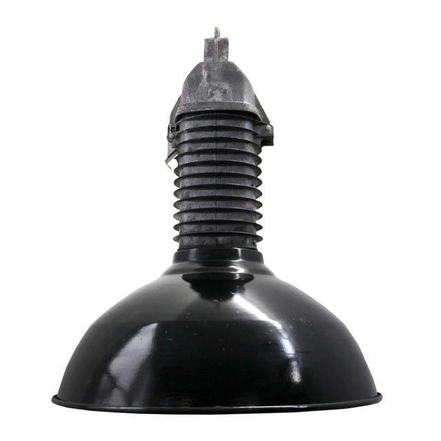 Vintage Industrial Dutch Black Enamel & Cast Aluminum Pendant Lamp, 1950s For Sale - Image 4 of 4