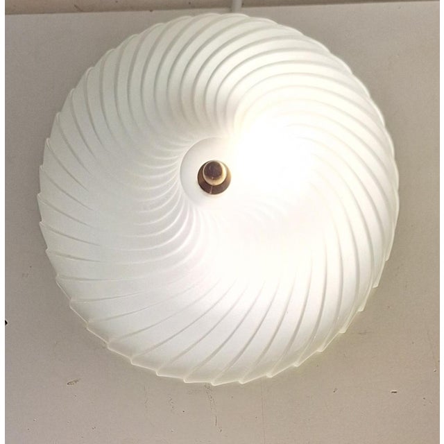 1990s Vintage Ceiling Lamp with Frosted, Segmented Glass Shade on a Brass Mount, 1990s For Sale - Image 5 of 7