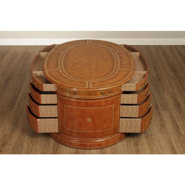 Maitland Smith Leather Wrapped Oval Executive Partners Desk For Sale - Image 16 of 18