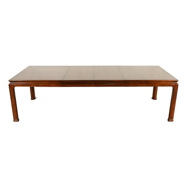 Henredon Mid-Century Hollywood Regency Mahogany and Burl Wood Extension Dining Table, Newly Refinished For Sale