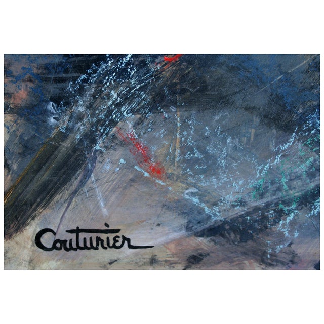 1960s 1960s Space Abstract, Mid Century Abstract Expressionism With Grey, Black, Blue, Red by Rene Couturier For Sale - Image 5 of 6