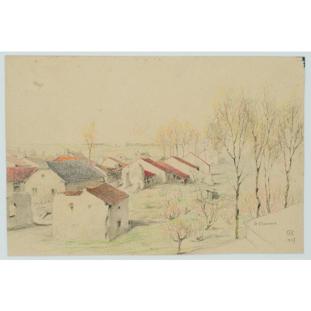 Hans Christiansen (1866 Flensburg - 1945 Wiesbaden): Huser bei Saint-Clment (Meurthe-et-Moselle), 1917, PencilTechnique:...