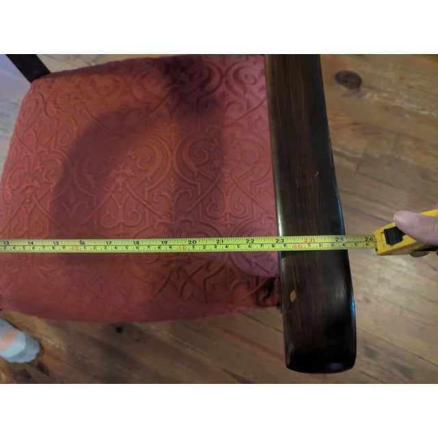 Vintage Wooden Armchair With Red Upholstery – Carved Details and Claw Feet, Vintage Accent Chair For Sale - Image 11 of 16